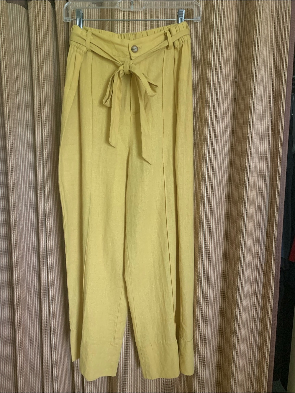 Joie WIDE-LEG Mustard High-Waist Cropped Pants with Tie